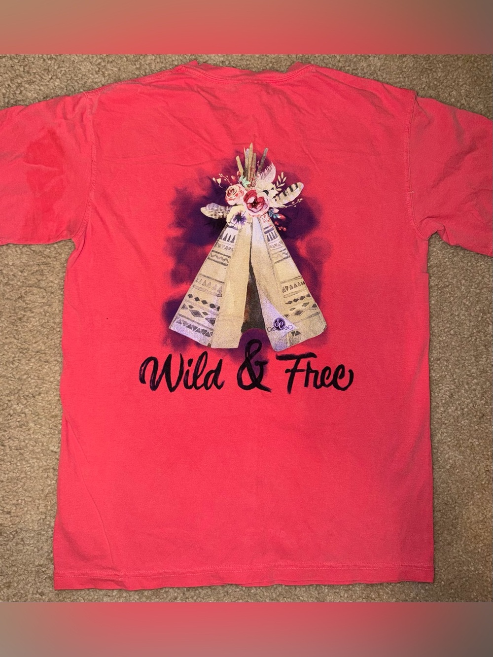 NWOT Southern Couture Wild & Free Coral Tee with Teepee Graphic